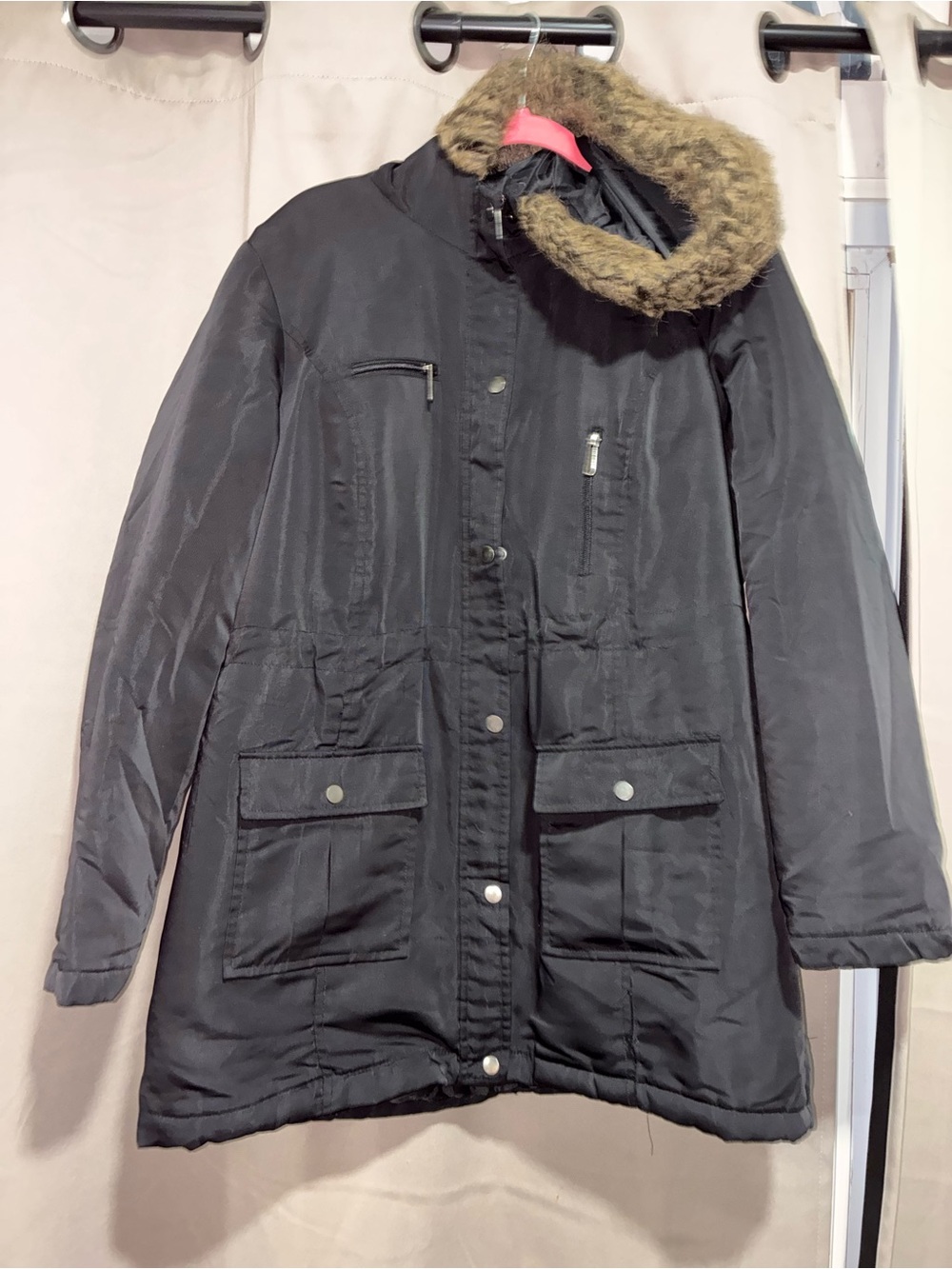 Style & Co. Black Puffer Parka with Faux Fur Trim